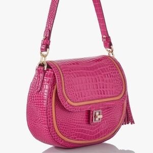 Brahmin Pink Croc-Embossed Shoulder Bag